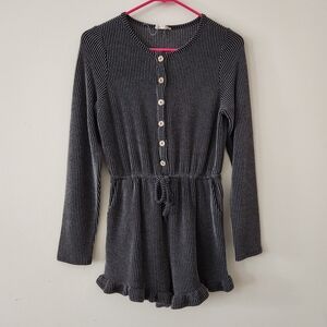Hayden Charcoal Ribbed Romper with Button Accents XL Girls Longsleeve